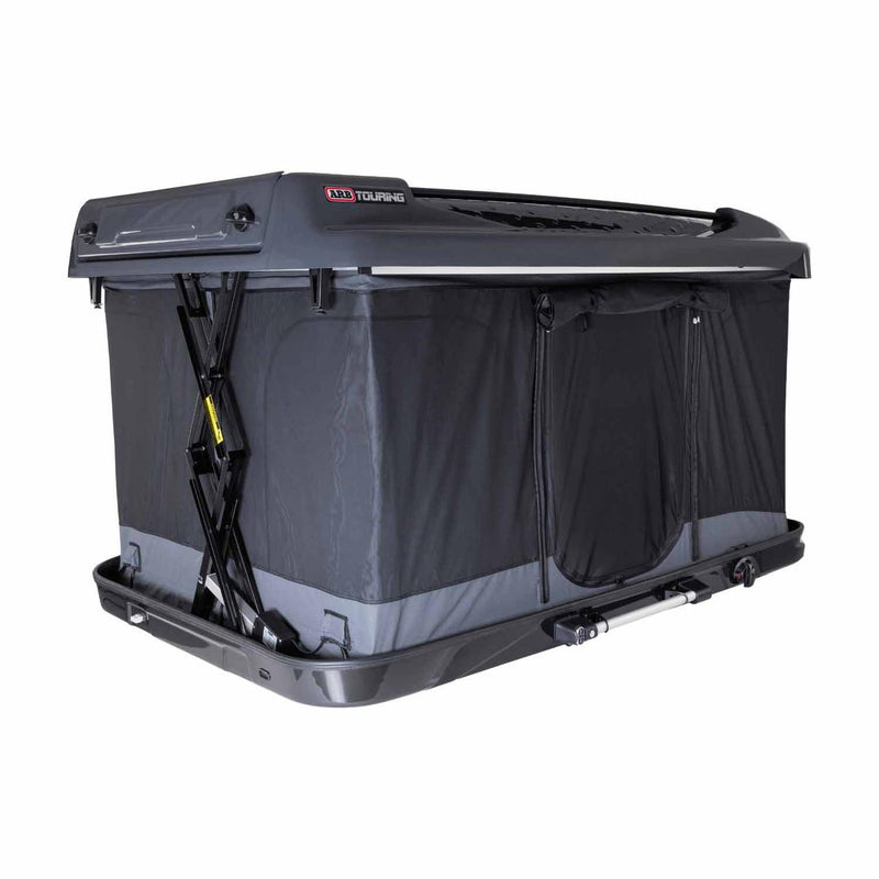 ARB Altitude hardshell rooftop tent raised, shown on white