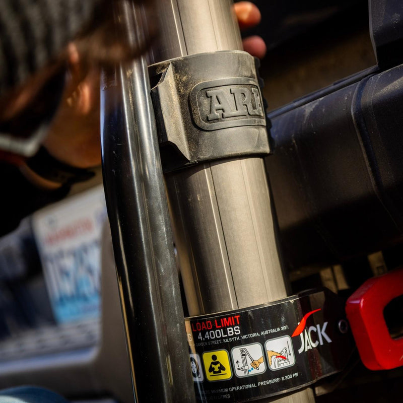 Close-up of the ARB JACK body and label while lifting a vehicle