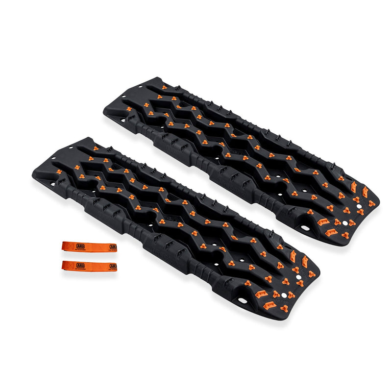 ARB TRED Pro recovery board in black, orange nodules, showing the SIPE-LOCK tooth profile and the shovel end