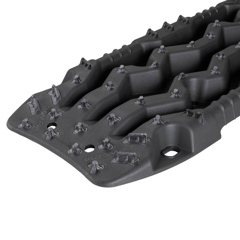 ARB TRED Pro recovery board in black, black nodules, showing the SIPE-LOCK tooth profile and the shovel end, underside view