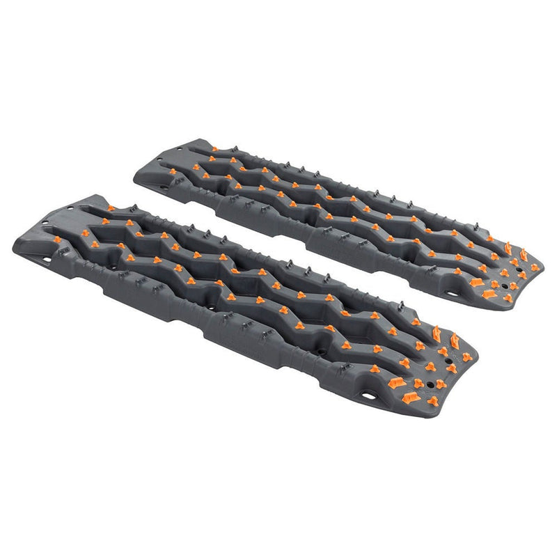 ARB TRED Pro recovery board in monument grey, orange nodules, showing the SIPE-LOCK tooth profile and the shovel end