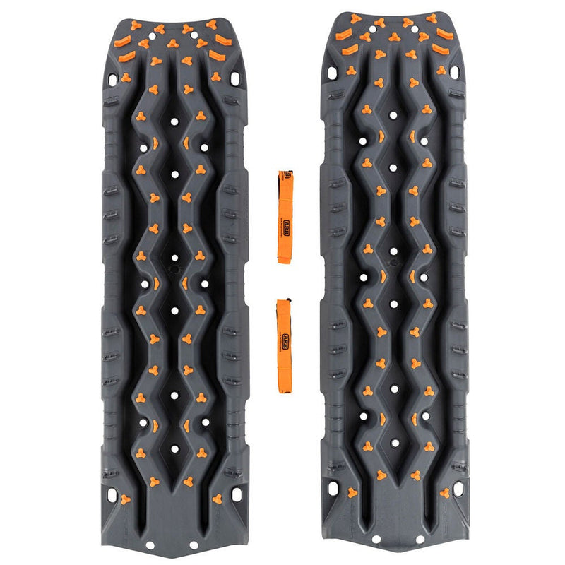 ARB TRED Pro recovery board in monument grey, orange nodules, showing the SIPE-LOCK tooth profile and the shovel end, detail view