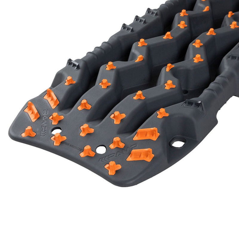 ARB TRED Pro recovery board in monument grey, orange nodules, showing the SIPE-LOCK tooth profile and the shovel end, alternate angle