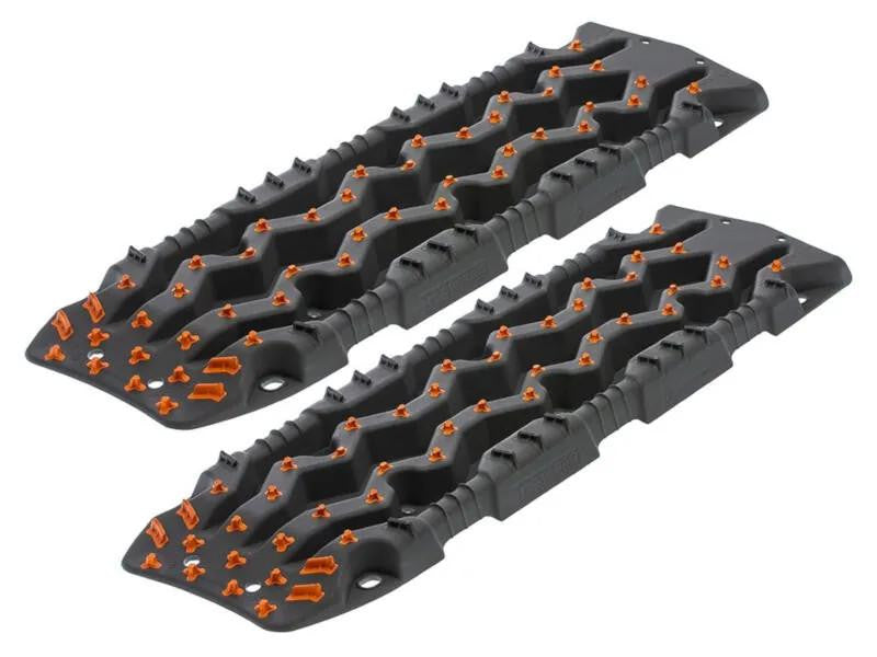 ARB TRED Pro recovery board in monument grey, orange nodules, showing the SIPE-LOCK tooth profile and the shovel end, packaging
