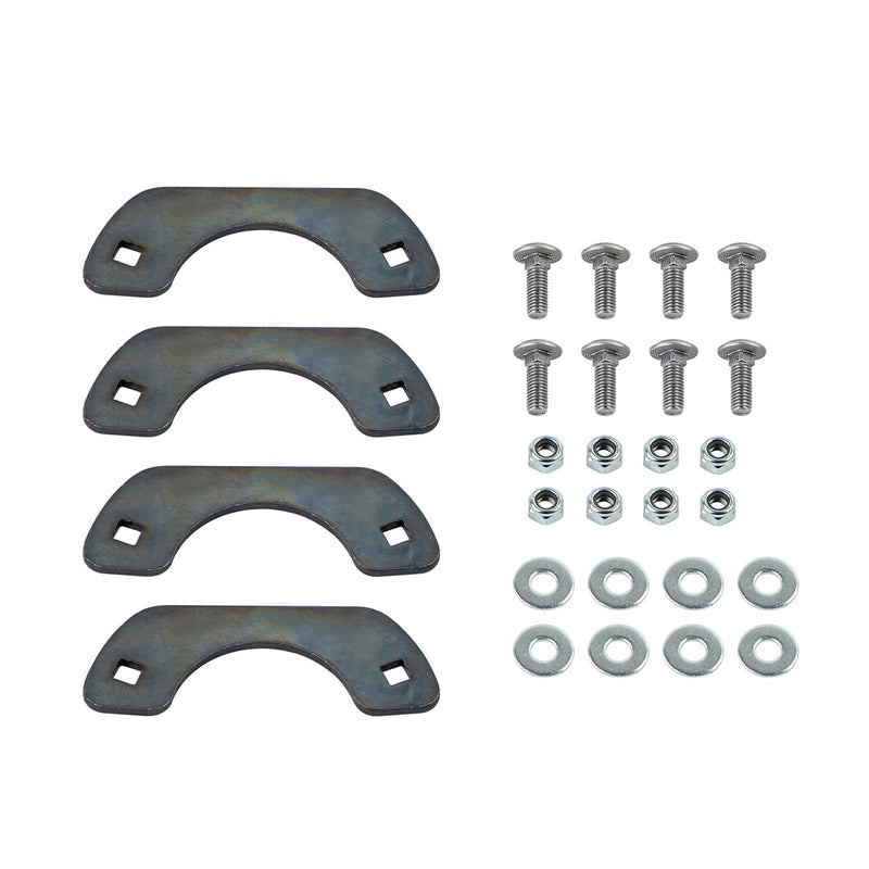 Mounting hardware supplied with the ARB ZERO fridge slide: four fridge foot locator plates plus carriage bolts, nyloc nuts and washers