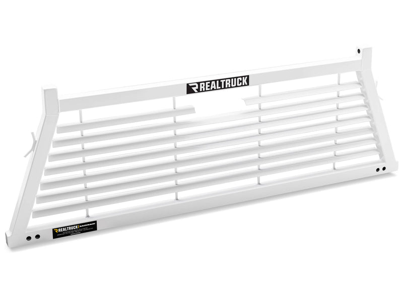 BackRack Louvered: angled view of a white louvered headache rack on white