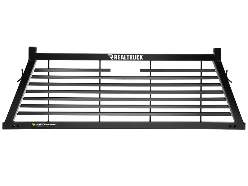 BackRack Louvered: front view of a black louvered headache rack on white