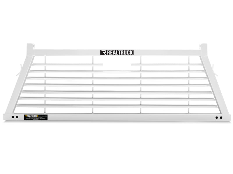 BackRack Louvered: front view of a white louvered headache rack on white