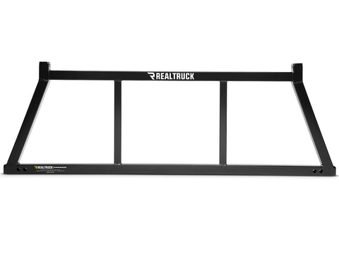 BackRack Open: front view of a black open headache rack frame with three window openings on a white background