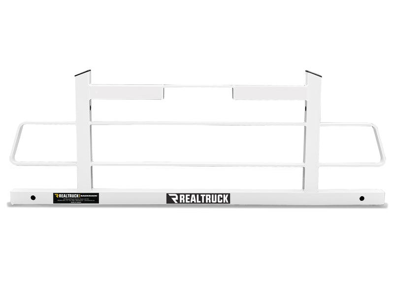 BackRack Original: front view of a white Original headache rack with grab handles on each side on a white background