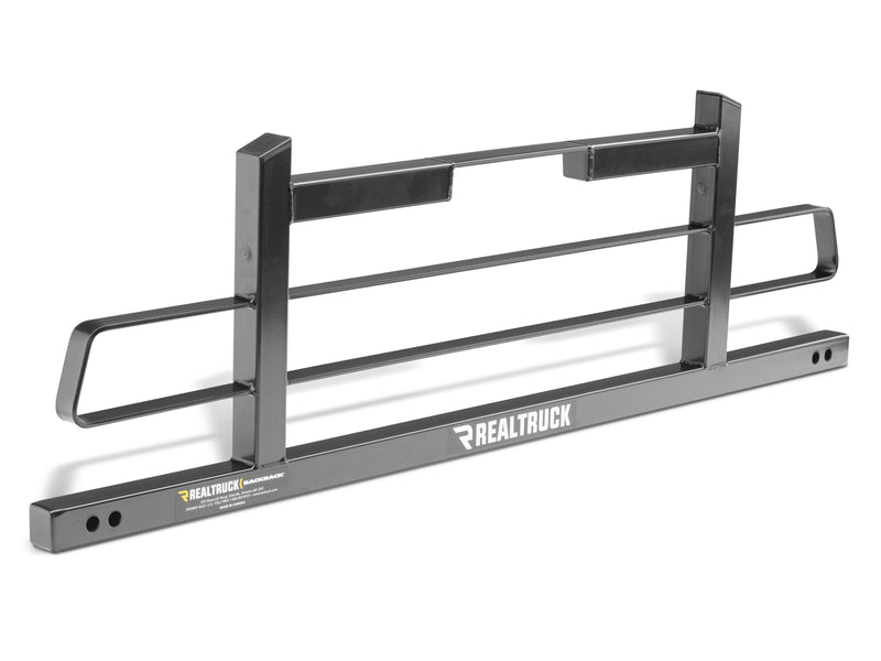 BackRack Original Short: black Original style headache rack with side grab handles shown alone at an angle on a white background