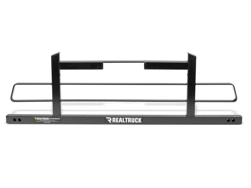 BackRack Original Short: front view of a black Original style headache rack with grab handles on each side on a white background