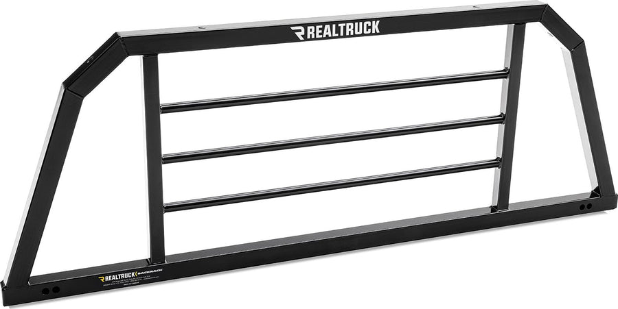 BackRack SR Headache Rack: Black SR headache rack with an angled frame and three horizontal bars, shown at an angle against a white background.