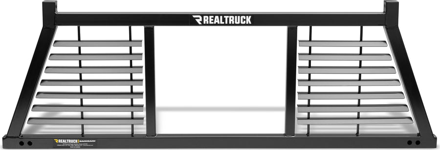 BackRack Half Louvered Headache Rack: Black half louvered headache rack seen straight on, with louvered outer panels and an open center window section.