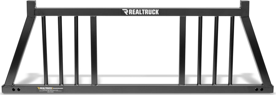 BackRack Three Round Headache Rack: Front view of a black headache rack with vertical bars on each side and an open center on a white background.