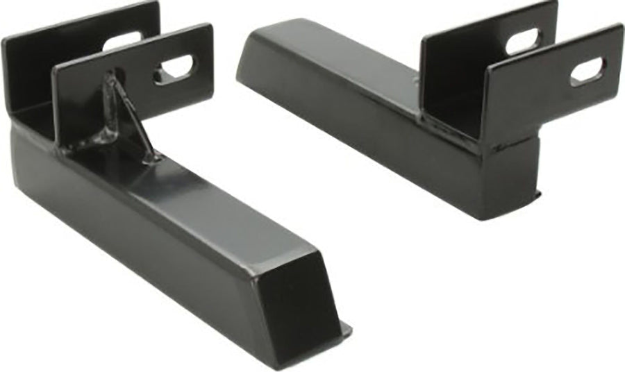 BackRack Tonneau Cover Riser Kit: Pair of black steel tonneau riser brackets with slotted mounting ears on a white background.