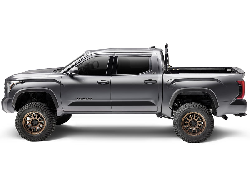 BackRack SR: side profile of a gray pickup with a black headache rack at the front of the bed