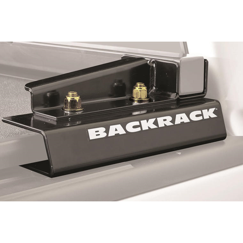 BackRack Tonneau Cover Adapter Kit for top of rail covers, raised black bracket with BACKRACK lettering