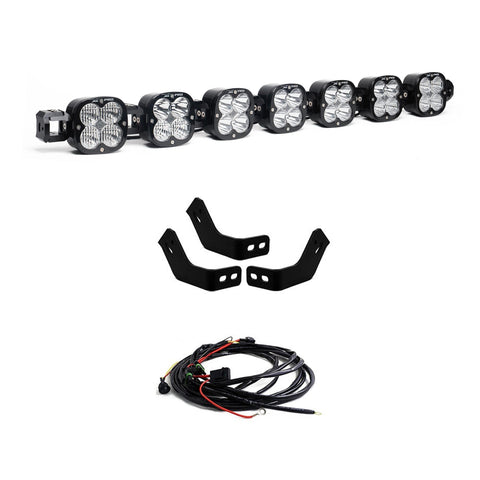 Baja Designs 7XL Linkable Roof Light Bar Kit For Prinsu Rack, complete kit on a studio background: A linkable LED pod roof bar
