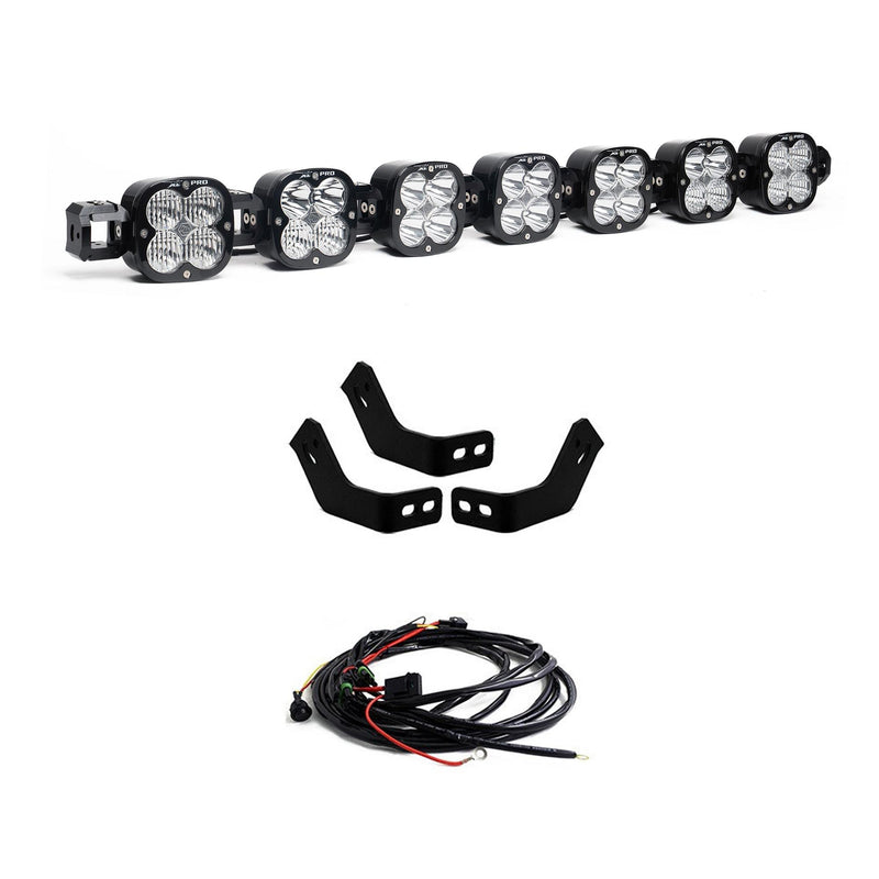 Baja Designs 7XL Linkable Roof Light Bar Kit For Prinsu Rack, complete kit on a studio background: A linkable LED pod roof bar