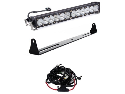Baja Designs OnX6+ 20" Bumper Light Bar Kit, complete kit on a studio background: A 20" OnX6+ light bar on white