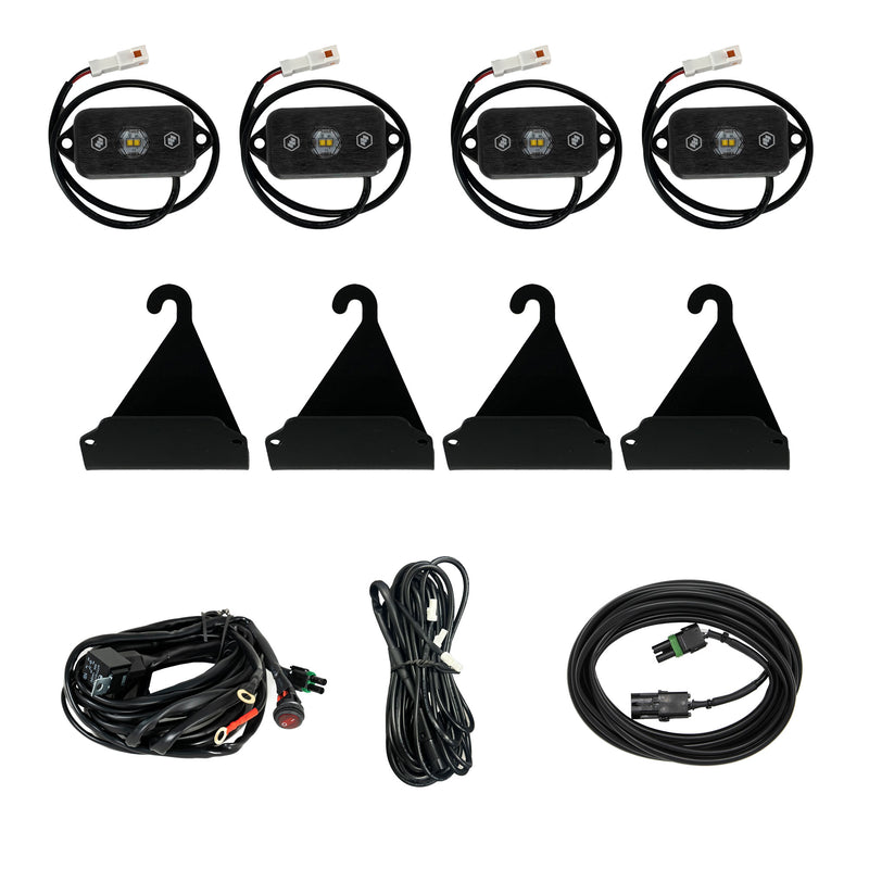 Baja Designs Cargo Light Kit, complete kit on a studio background: four LED rock-light pods