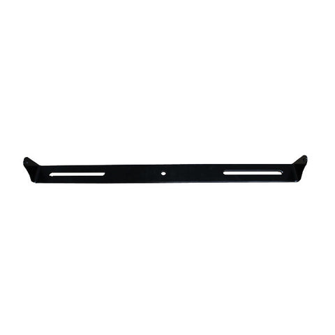 Baja Designs Cradle Mount, whole product on a studio background: A flat black steel cradle mount bar with slotted holes and upturned ends on a white background