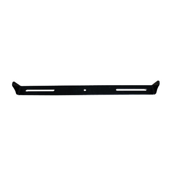 Baja Designs Cradle Mount, whole product on a studio background: A flat black steel cradle mount bar with slotted holes and upturned ends on a white background