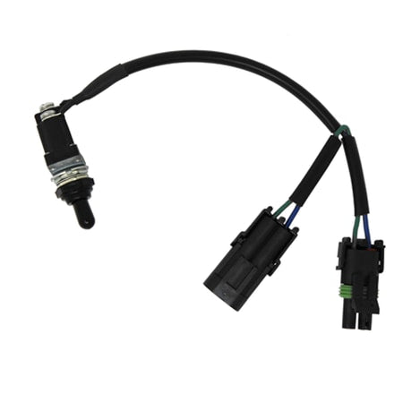 Baja Designs Dual XL Race Headlight Wiring Harness and Switch, whole product on a studio background: short black Y harness with a toggle switch and two weatherproof connectors on a white background