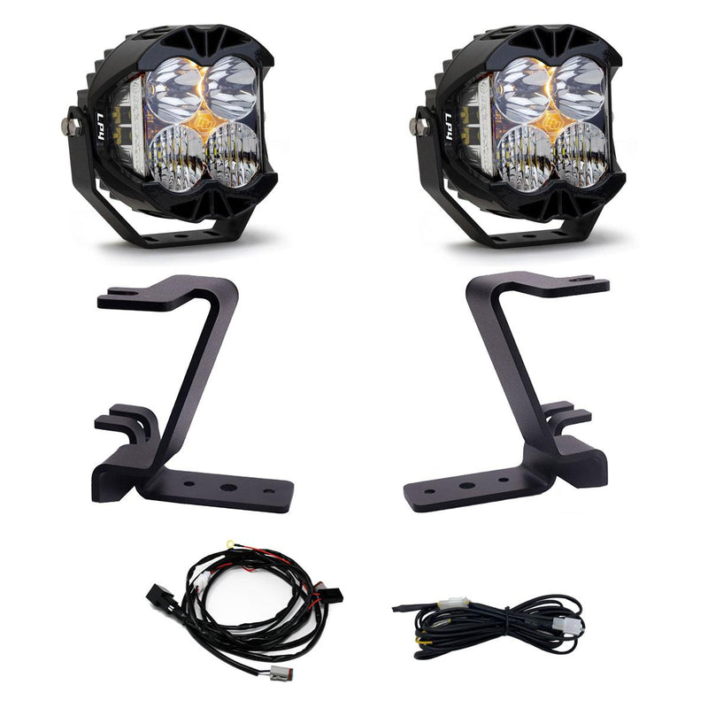 Baja Designs LP4 A-Pillar Light Kit, complete kit on a studio background: A pair of Baja Designs LP4 LED pods