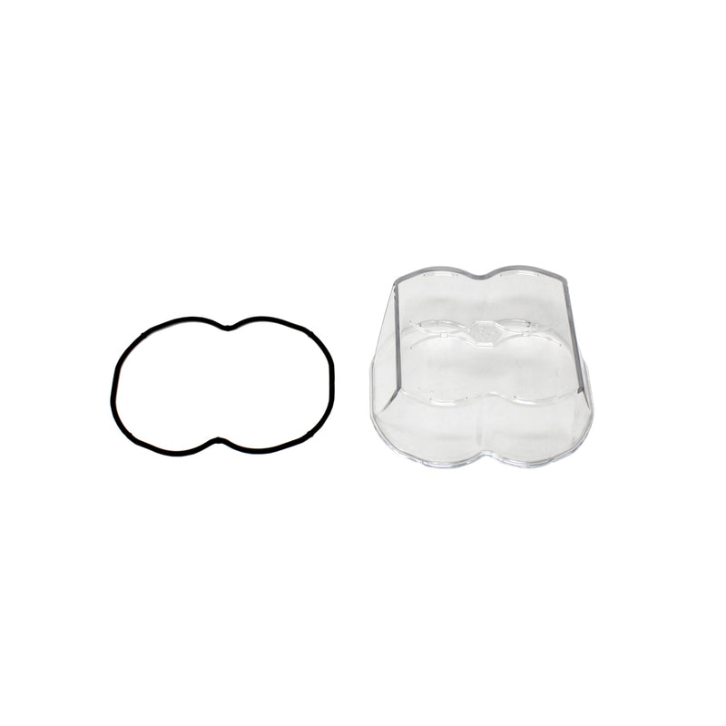 Baja Designs LP4 Light Pod Lens Kit, complete kit on a studio background: A clear LP4 replacement lens cover with smooth optics and a black rubber gasket on a white background; this SKU's frames show more than one lens color, so the color match is