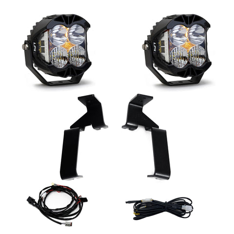 Baja Designs LP4 Pro A-Pillar Light Kit, complete kit on a studio background: A pair of Baja Designs LP4 Pro LED pods