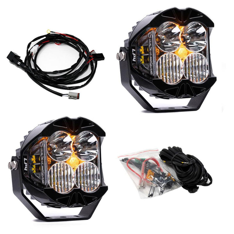Baja Designs LP4 Pro LED Auxiliary Light Pod Pair, whole product on a studio background: A pair of black LP4 Pro LED pods