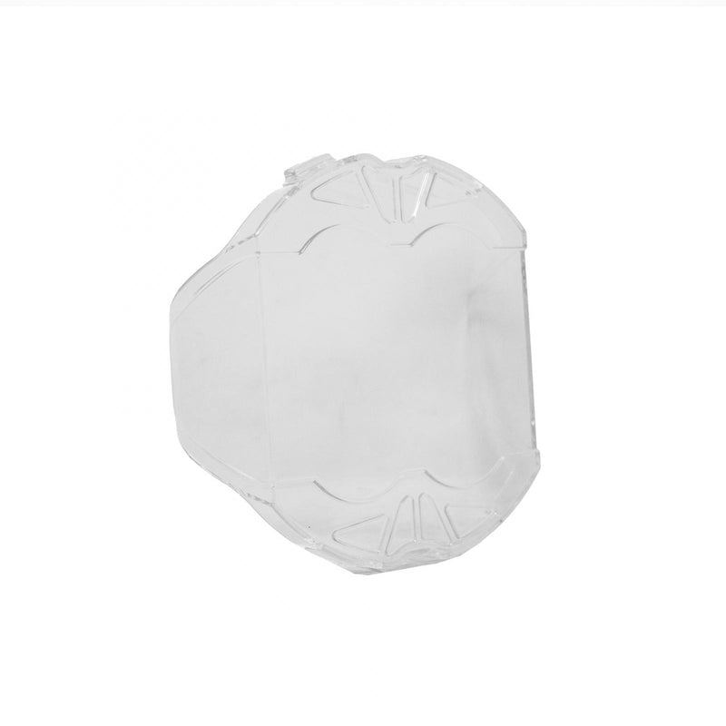 Baja Designs LP4 Single Rock Guard, whole product on a studio background: A clear LP4 rock guard shown at an angle on a white background
