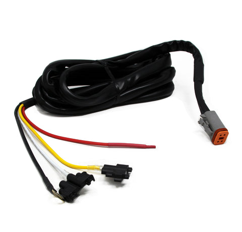 Baja Designs LP4 Upfitter Single Light Wiring Harness, whole product on a studio background: black single-light upfitter harness with a gray DT connector and red, yellow and white leads on white