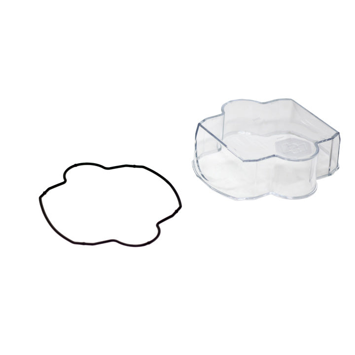 Baja Designs LP6 Light Pod Lens Kit, complete kit on a studio background: A clear LP6 lens cover shown beside its black O-ring gasket on a white background