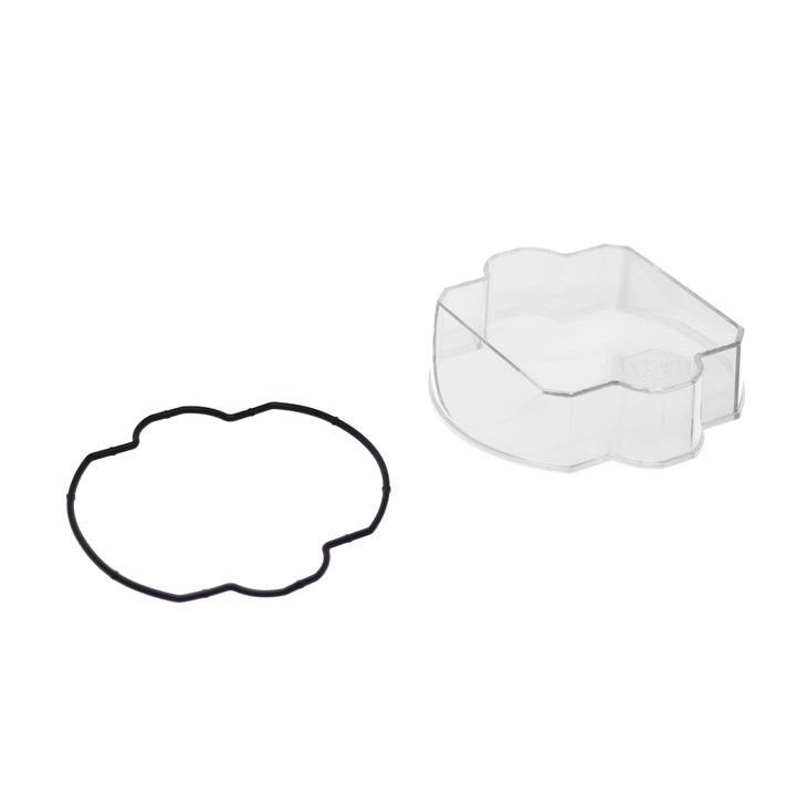 Baja Designs LP9 Light Pod Lens Kit, complete kit on a studio background: A clear LP9 replacement lens cover with smooth optics and a black rubber gasket on a white background; this SKU's frames show more than one lens color, so the color match is