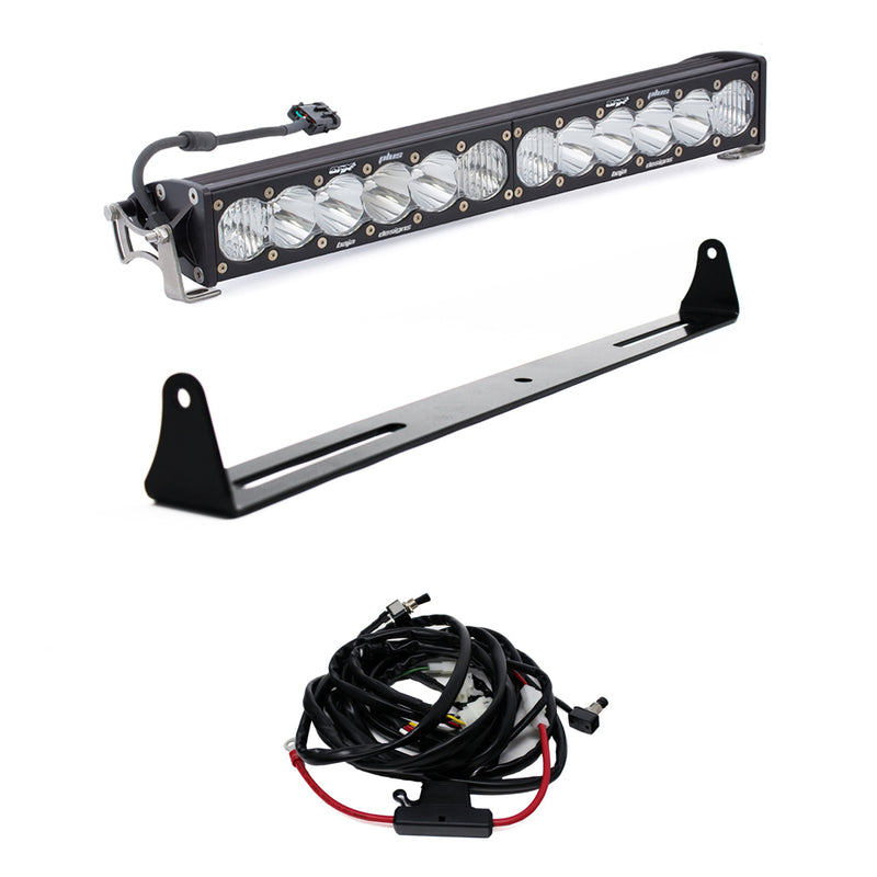 Baja Designs OnX6+ 20" Bumper Light Bar Kit, complete kit on a studio background: A 20" OnX6+ light bar on white