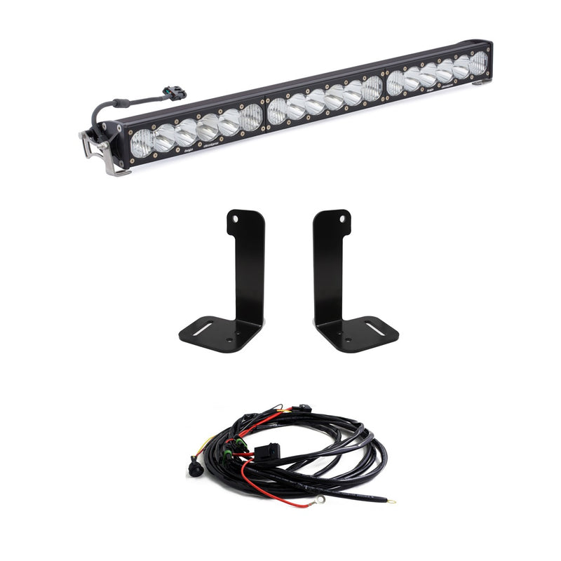 Baja Designs OnX6+ 30" Bumper Light Kit, complete kit on a studio background: A 30" OnX6+ light bar on white
