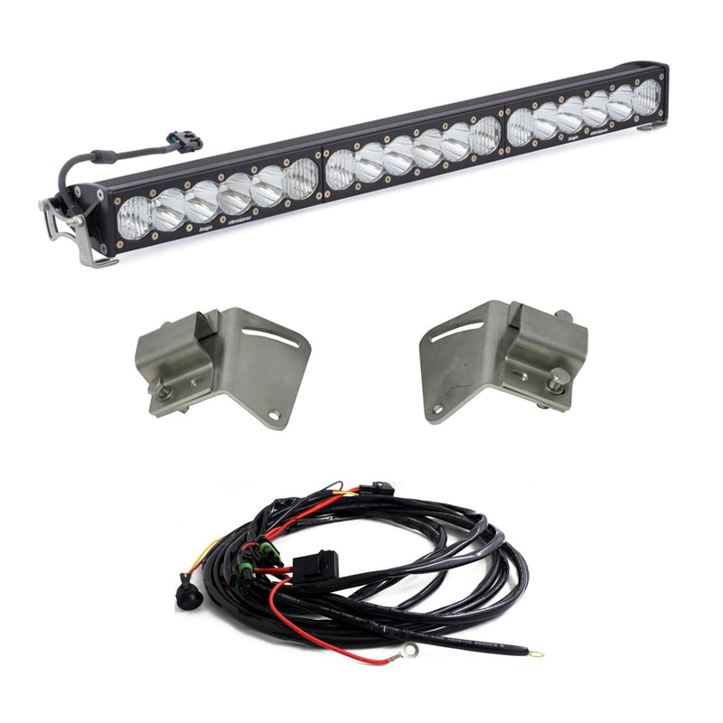 Baja Designs OnX6+ 30" Grille Light Bar Kit, complete kit on a studio background: A 30" OnX6+ LED light bar