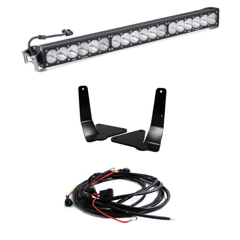 Baja Designs OnX6+ 30" Grille Lower Light Bar Kit, complete kit on a studio background: A 30" OnX6+ LED light bar