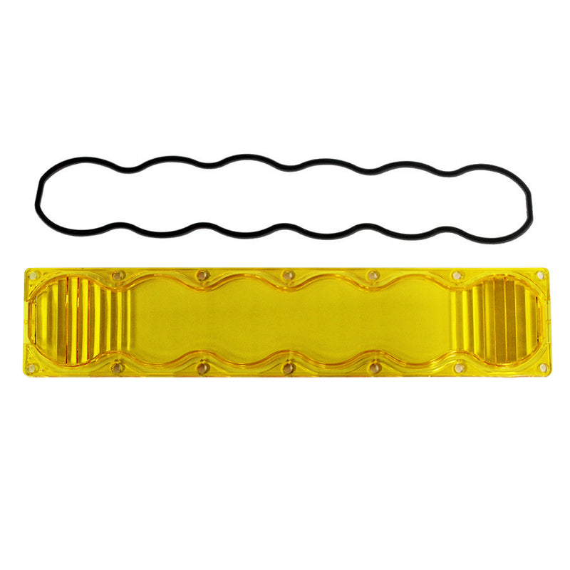 Baja Designs OnX6 Light Bar Lens Kit, complete kit on a studio background: an amber OnX6 light bar lens with fluted end sections and a black wavy gasket on a white background. Title gives no lens color and this SKU shows several colors, so the color