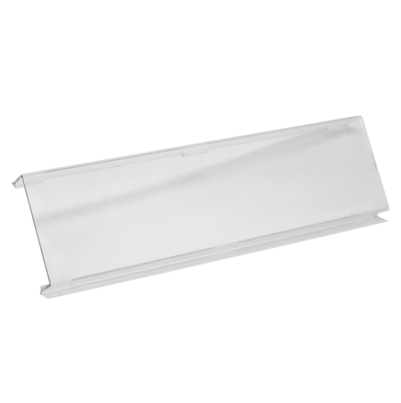 Baja Designs OnX6 Single Rock Guard, whole product on a studio background: A clear long rectangular OnX6 rock guard on a white background