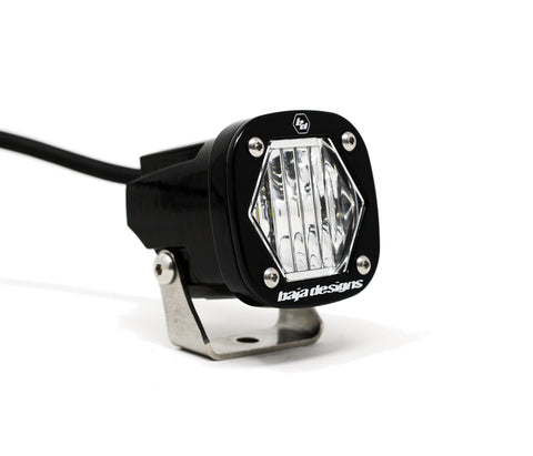 Baja Designs S1 Black LED Auxiliary Light Pod, whole product on a studio background: single black S1 pod