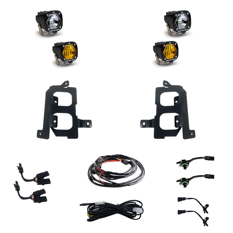 Baja Designs S1 Dual Fog Pocket Light Kit, complete kit on a studio background