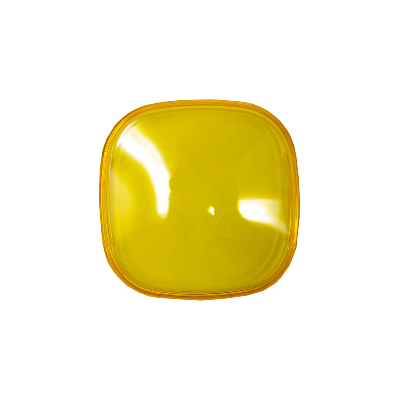 Baja Designs S1 Single Rock Guard, whole product on a studio background: an amber translucent S1 rock guard on a white background