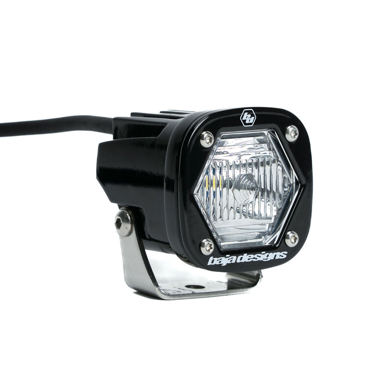 Baja Designs S1 with Trail Lens LED Auxiliary Light Pod, whole product on a studio background: single black S1 pod