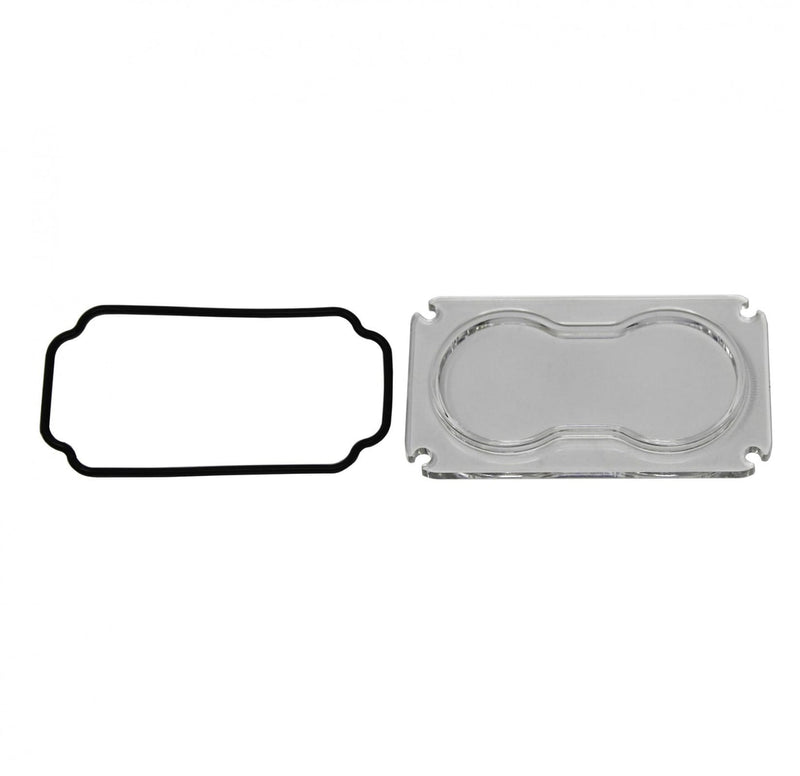 Baja Designs S2 Light Pod Lens Kit, complete kit on a studio background: A clear rectangular S2 replacement lens with a smooth spot optic lies beside its black O-ring gasket on a white background