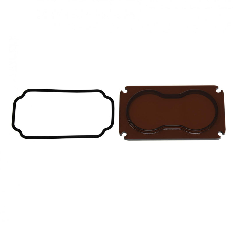 Baja Designs S2 Light Pod Lens Kit, complete kit on a studio background: A dark red rectangular S2 replacement lens with a smooth spot optic lies beside its black O-ring gasket on a white background