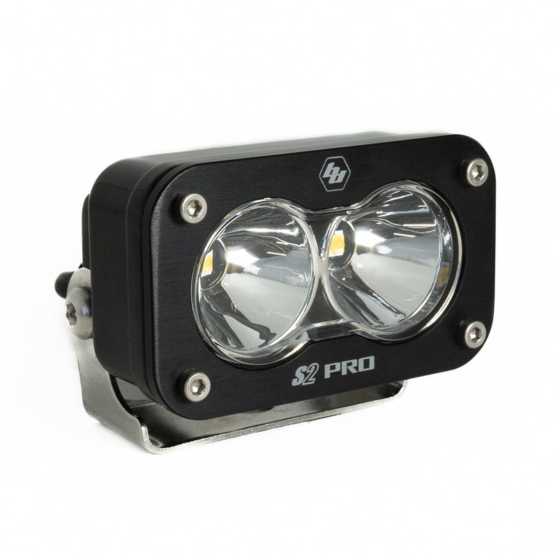 Baja Designs S2 Pro Black LED Auxiliary Light Pod, whole product on a studio background: A black S2 Pro LED pod